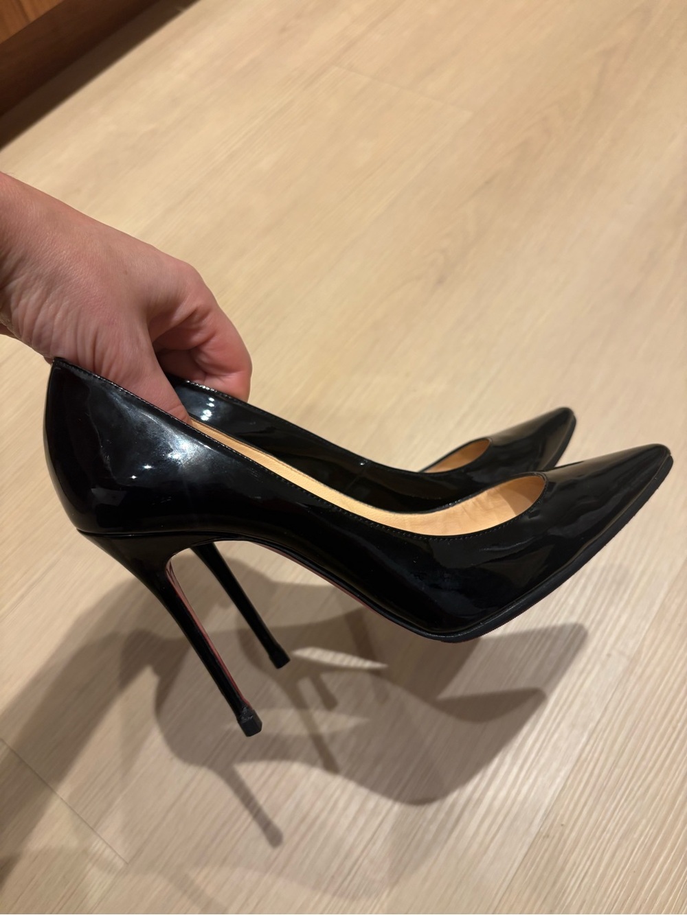 Christian Louboutin Black Patent Leather Pointed Stiletto with Red Sole - Picture 8 of 12